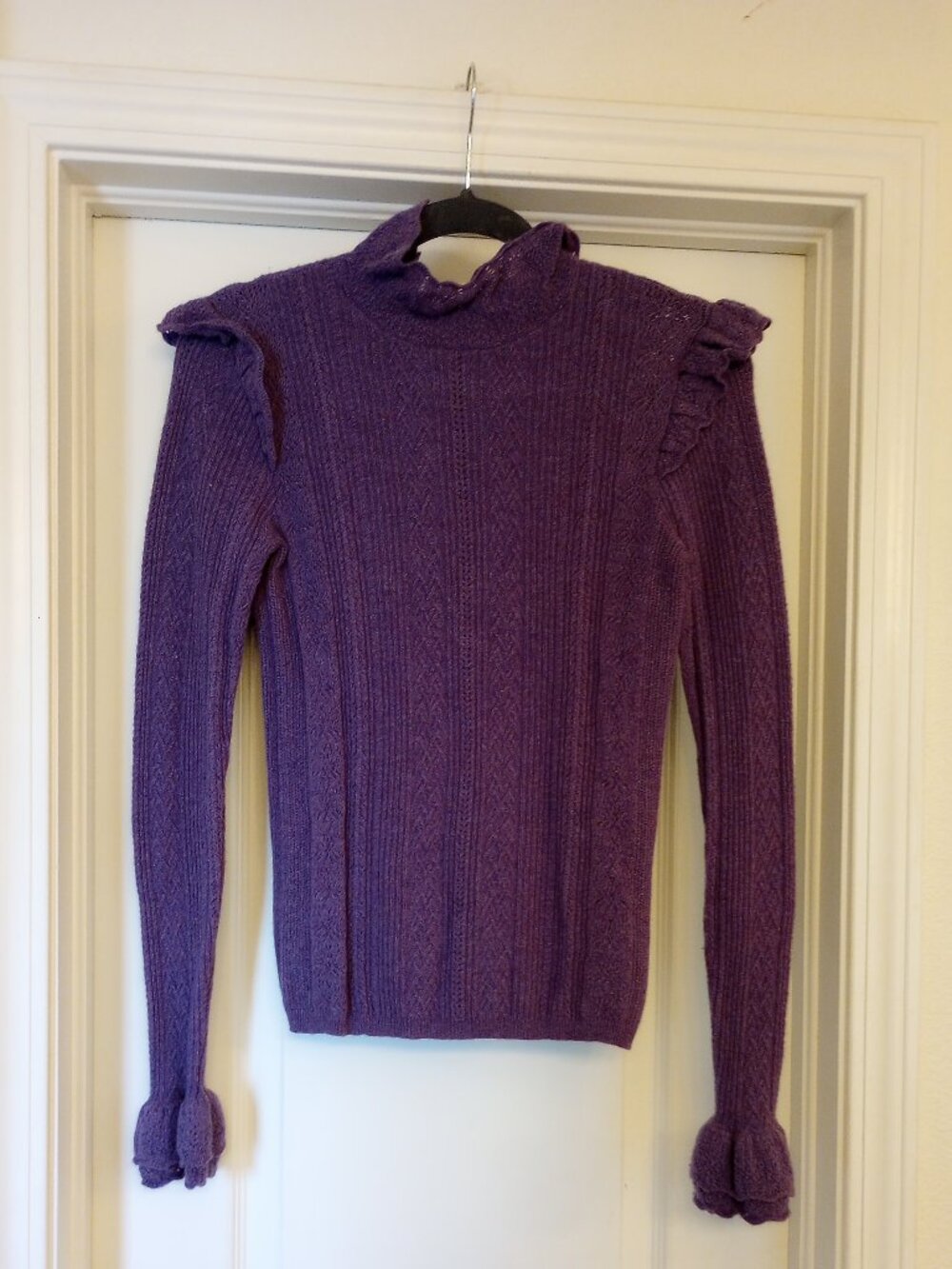 Polol Ralph Lauren Purple Ruffle Mock Neck Sweater